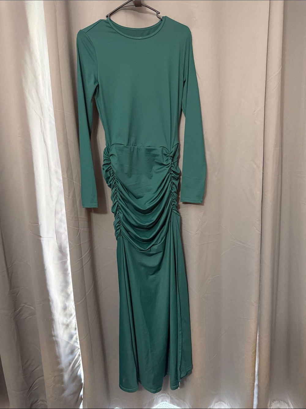 HALARA Teal Long-Sleeve Ruched Maxi Dress